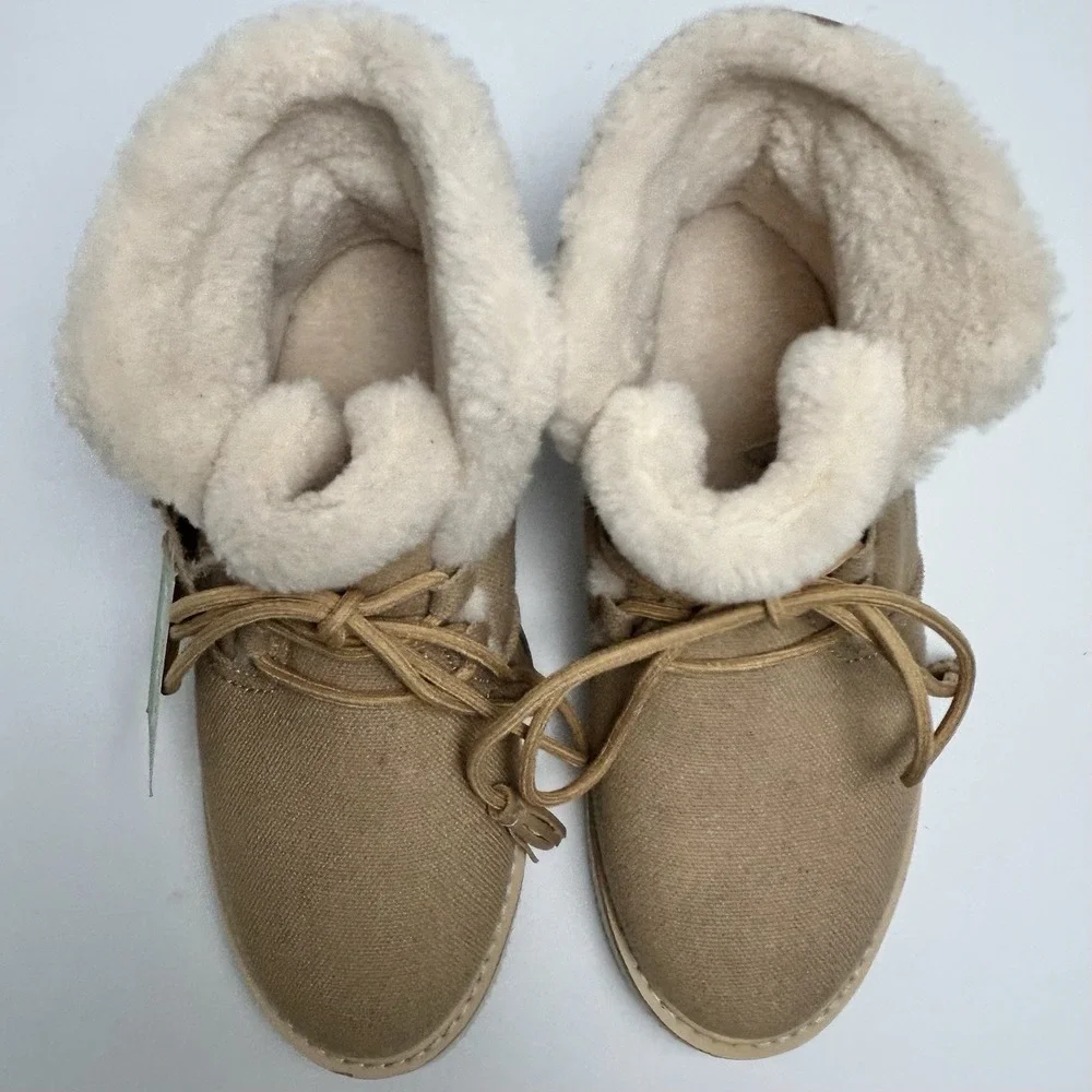 Sanuk Cozy Vibes‎ Mid Canvas Leather Boot Women's 7us/38eu New Beige Tan Comfort